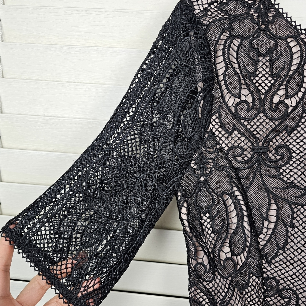 REISS Zola Lace Dress  Black Scalloped Hem V-Back Party Cocktail US 4 - Picture 11 of 16